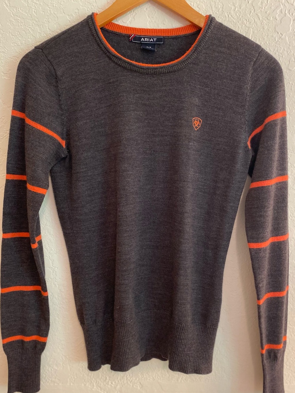 Ariat Ultimo Sweater Charcoal Grey with Orange Trim and Ultimo Logo Women’s S